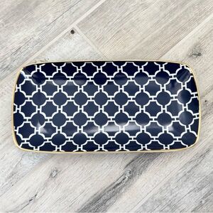 Blue White Gold Trim Ceramic Jewelry Tray